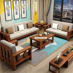 SAAMENIA FURNITURES Mamta Furniture Solid Sheeesham Wooden 6 Seater Sofa Set for Living Room Furniture - Teak Finish (3+2+1)