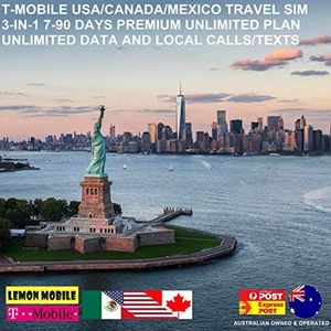 T-Mobile USA/Canada/Mexico 3-in-1 Travel SIM Card | 7-180 Days Premium Unlimited PREPAID Plan | Unlimited Data in The US | Unlimited Local Calls and Texts (30 Days)