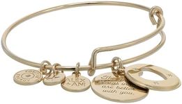 Alex and Ani Love and Heart Slider Charm Expandable Wire Bangle Bracelet, Shiny Gold Finish, Gold Charm, 2 to 3.5 in, One Size, Brass, no gemstone