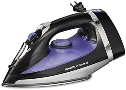 Hamilton Beach Steam Iron for Clothes & Garment Steamer with Smooth Press Stainless Steel Soleplate, 1200 Watts, 8’ Retractable Cord, Black (14214)