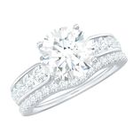 Moissanite Solitaire Ring Set for Women | Certified Moissanite Diamond Engagement Ring with Wedding Band, D-VS1 Quality, 10K White Gold, Size:US 9.75