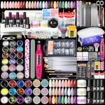 Acrylic Nail Kit for Beginners with Everything 3pc Professional Acrylics Powder 6pcs Gel Nail Polish 18pcs Glitter Decoration Powder Nails Kit Acrylic Set with Tips Nail Light and Drill DIY Gifts