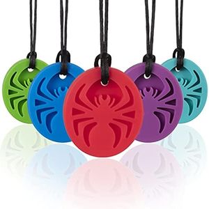 SOSKYGELO Spider Sensory Chew Necklaces, 5Pack Chewy Necklace Sensory Toys for Autistic Children, Designed for Chewing, Autism, Autism Sensory Teether Toy