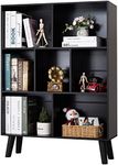 YAHARBO Black Bookshelf,3 Tier Modern Bookcase with Legs,Bookshelves Wood Storage Shelf, Open Book Shelves Cube Organizer,Freestanding Short Bookcases