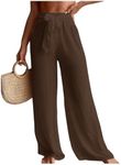 SHENHE Women's Swim Cover Up Pants Tie Front Wide Leg Loose Beach Palazzo Pants Coverups Coffee Brown Small