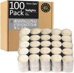 HomeLights Tealight Candles - 8 Hour Long time Burning, Giant 100,200,300 Packs -White Smokeless European Tea Light Unscented Candles for Shabbat, Weddings, Christmas,Home Decorative -100 Pack