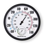 Indoor Outdoor Thermometer Large Numbers Wall Thermometer Hygrometer Waterproof Does not Require Battery 10" Wireless Hanging Hygrometer Garden Decoration (Black)