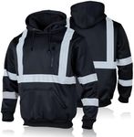 FONIRRA High Visibility Safety Fleece Hoodie for Men Reflective Sweatshirt ANSI Class 3 with Black Bottom(Black,M)
