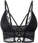 Buitifo Womens Cami Bra Criss Cross Eyelash Crop Top Bra Sexy Vest Bralette Busiter Lingerie, Black, Large