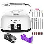 NAILGIRLS Nail Drill, Professional 35000RPM Electric Nail Drill Machine Adjustable Speed, Low Noise, Electric Nail File Drill for Gel Nails Acrylic Natural Manicure Tools 11 Bits for Home & Salon Use