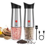 Electric Salt Pepper Grinder Mill Rechargeable: USB Automatic Salt Pepper Mills Set, Adjustable Grind Coarseness and High Capacity Refillable Salt Pepper Shaker