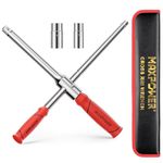 MAXPOWER Lug Wrench, Tire Wrench with 1/2-Inch Drive and 2 PCS Standard Sockets (17 mm/19 mm, 21 mm/23 mm), Detachable Rapid Cross Lug Nut Wrench with Storage Box