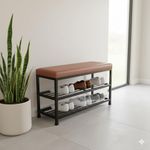 TRUPOT Metal Shoe Rack Bench for Entryway | 2-Tier Shoe Organizer with Comfortable Cushion | Multipurpose Hallway Storage Furniture (Black, Heavy Duty Steel)