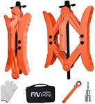 RVPNR RV Wheel Chock Stabilizers,Camper Heavy Duty Tire Chock Stabilizers,Travel Trailers Wheel Chock Scissor 2 Sets with Ratchet,hex Socket,Gloves (RED)