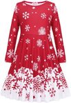 JESKIDS Girls Christmas Dress Long Sleeve Twirl Swing Party Dresses with Pockets 12-13 Years Cute Red Snowflake
