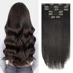 Aison Dark Brown Clip in Hair Extensions 100% Remy Human Hair 70G/7Pcs Soft Silky Straight 16clips for Women(15 Inch #2)