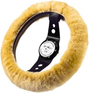 Andalus Brands Australian Sheepskin Steering Wheel Cover, Anti-Slip Universal 15 Inch Fuzzy Steering Wheel Cover Offers a Plush Velvet-Like Touch, Eco-Friendly Fluffy Steering Wheel Cover (Beige)