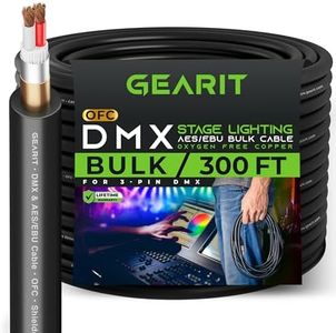 GEARit DMX Stage Lighting Bulk Cable, 300 Ft Extended Length, 2-Conductor, Compatible with 3-Pin XLR Connectors for DMX and AES/EBU, 22 AWG Oxygen Free Copper - for DJ LED Par Lights, Recording Studio