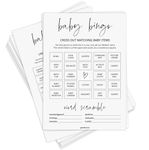 Baby Shower Games, Baby Bingo, Pre-Filled, 50 Different Cards, Minimalist