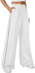 Trendy Queen Women's Wide Leg Sweatpants Baggy Sweat Pants with Pockets High Waisted Track Pants Drawstring Joggers White L