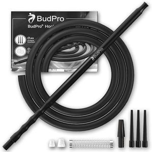 BudPro Long Silicone Hookah Hose B75in with Aluminum Handle and Spring to Prevent Hookah Hose Flexion