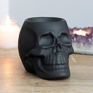 Skull Wax Melt Burners, Essential Oil and Wax Burners for Scented Wax, Novelty Gifts for Halloween, Fragrance Warmer & Tealight Holder, Spooky Oil Burner for Home Decor (Black)