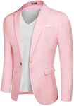COOFANDY Mens Linen Casual Blazer Jacket Formal Dress Lapel Collar One Button Sport Coat Pink