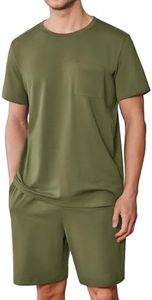Ekouaer Pyjama Court Homme Vert Coton Shorty Vêtements de Nuit Pyjama Deux Pièces avec T-Shirt et Bas de Pyjama pour Homme L