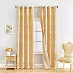 ELKCA Luxury Gold Jacquard Curtains for Living Room Luxurious Window Curtains Set for Bedroom(2 Panels,Damask-Golden,52" W x 96" L)