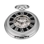 Tiong Silver Black Single Open Mechanical Pocket Watch Roman Numeral Dial Mechanical Pocket Watch for Men