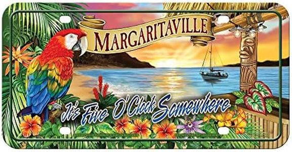 Rico Industries MTG111128C 5 O'clock Margaritaville Metal License Plate Tag,Blue, Red, Green, Tan,12"/6"