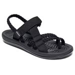 MEGNYA Comfortable Flip Flop Sandals for Ladies, Lightweight and Non Slip Rubber Hiking Sandals for Adventure, Sandals with Hook and Loop Comfy Straps Black Size 10