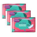 Evereve Ultra Sanitary Napkin/Pad, XXL 320mm, Pack of 90 Napkins (Pack of 3 x 30), Maximum coverage, Super thin, Super absorbent core for fast absorption of liquid, Odour neutralising technology