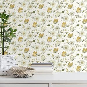 CHIHUT 17.7”x100” Daisy Floral Contact Paper Peel and Stick for Cabinets Drawers Vintage Self Adhesive Beige Floral Wallpaper Mural Removable Butterfly Flower Wallpaper for Bedroom Stairs Decoration