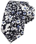 Men Boys Navy White Ties Elegant Floral Printed Spring Summer Wedding Novelty Neckties in Skinny Cut