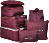 7PCS Luggage Organiser Set Compression Pouch Packing Cubes Travel Storage Bags Clothes Suitcase,Wine Red