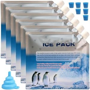 Reusable ice Packs for Coolers, Long Lasting Cooler ice Pack, 24 to 48 Hours of Cold Gel Ice Pack.Lunch Bag CoolerIt can Hold 1400-1600ml of (blue 6 piece set)