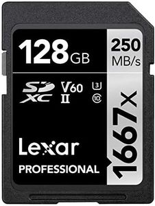 Lexar Professional 1667x SD Card 128GB, SDXC UHS-II Memory Card, Up to 250MB/s Read, 120MB/s Write, Class 10, U3, V60 SD for Professional Photographer, Videographer, Enthusiast (LSD128CB1667)