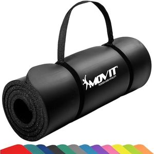 MOVIT Tapis Gymnastique - Doux pour Peau, sans Phthalates, 190x60x1,5cm, en Noir - Musculation, Fitness