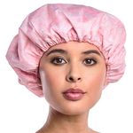 Betty Dain Socialite Collection Terry Lined Shower Cap, Waterproof Nylon Exterior, Reversible Design for Shower or Sleeping Cap, Oversized for All Hair Lengths, Elasticized Hem, Pretty In Pink Lace
