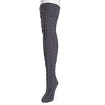 MUK LUKS womens Women's Cable Knit Over the Knee Socks, Pewter, One Size