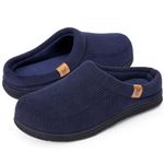 VeraCosy Men's Moccasin Slippers Comfy Soft Durable Slip-on Indoor Memory Foam House Shoes Dark Navy Blue,10-11 UK