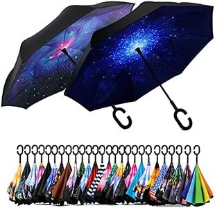 SIEPASA 49/56 Inch Inverted Reverse Upside Down Umbrella, Extra Large Double Canopy Vented Windproof Waterproof Stick Golf Umbrellas with C-shape Handle.(Galaxy & Starry,2 Pack, 49 Inch