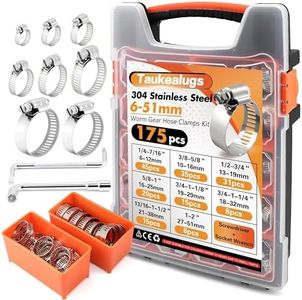 175PCS 304 Stainless Steel Hose Clamps Assortment Kit with Carry Case & Removable Trays - 6-51mm (1/4"-2") Worm Gear Hose Clamp for Automotive,Fuel Line, Plumbing, Marine and DIY Pipe Repair Set