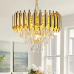 ADWAIT Modern K9 Crystal Chandeliers Gold 3-Tier Round Crystal Chandelier for Living Room Colors.Warm White, Moon Light,Golden,Led Plate Included. (Full Gold, 400MM)