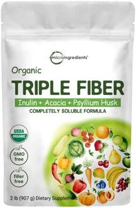 Organic Soluble Prebiotics Fiber Supplement (Inulin, Acacia, Psyllium Husk), 2 Pounds, 3 in 1 Fiber Formula, Daily Fiber, Unflavored, for Digestive Health, Hunger Control, Vegan