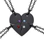 FaithHeart 4 Piece Matching Friendship Heart Necklaces Customized Black BFF Necklace Set with Birthstones