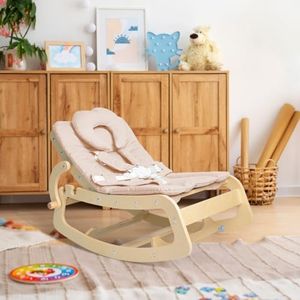 Baby Bouncer,Adjustable Baby Rocker, 3-in-1 Wooden Toddler Rocker Chair with 5-Point Harness, Kids Recliner Seat for Infant to Toddlers
