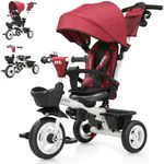 JMMD 7 in 1 Tricycle Stroller with Push Handle, Baby Trike with 360° Swivel Seat, Reclining Backrest, All-Terrain Wheels, Dual Brakes, Canopy & Storage, Gift for Kids 18 Months to 5 Years, Red