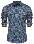 COOFANDY Men's Floral Dress Shirt Slim Fit Casual Paisley Printed Shirt Long Sleeve Button Down Shirts Blue